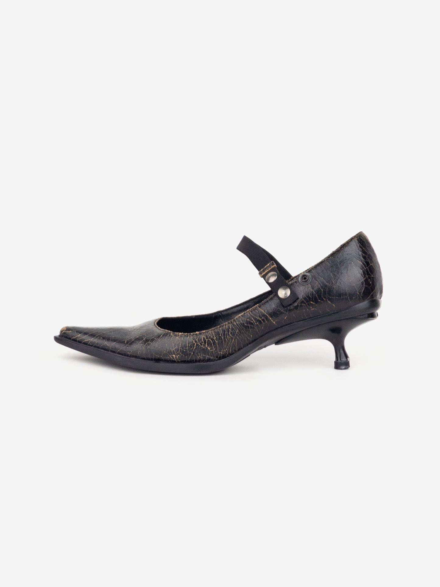Miu Miu AW01 Cracked Leather Mary Jane Pump Kitten Heels