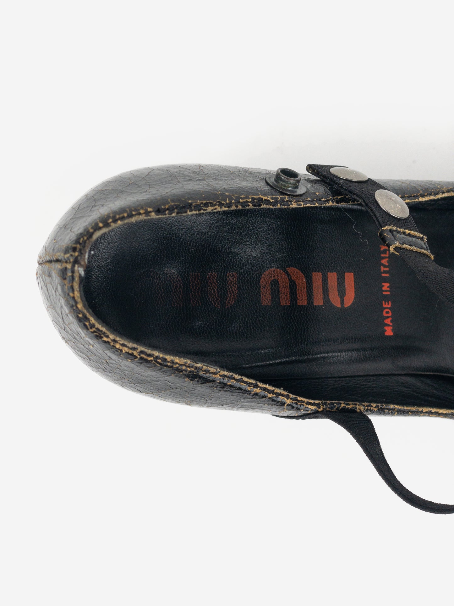 Miu Miu AW01 Cracked Leather Mary Jane Pump Kitten Heels