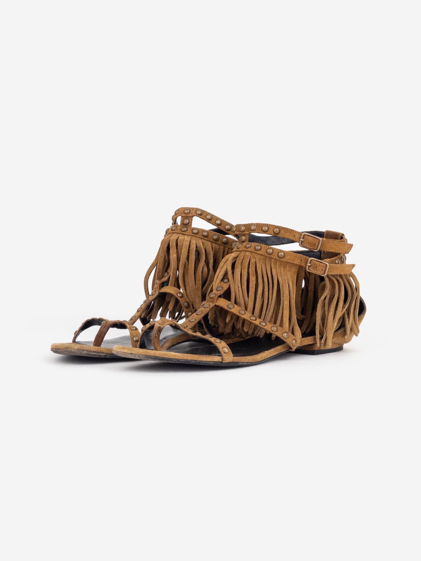 Saint Laurent 2010s Studded Fringe Suede Gladiator Sandals