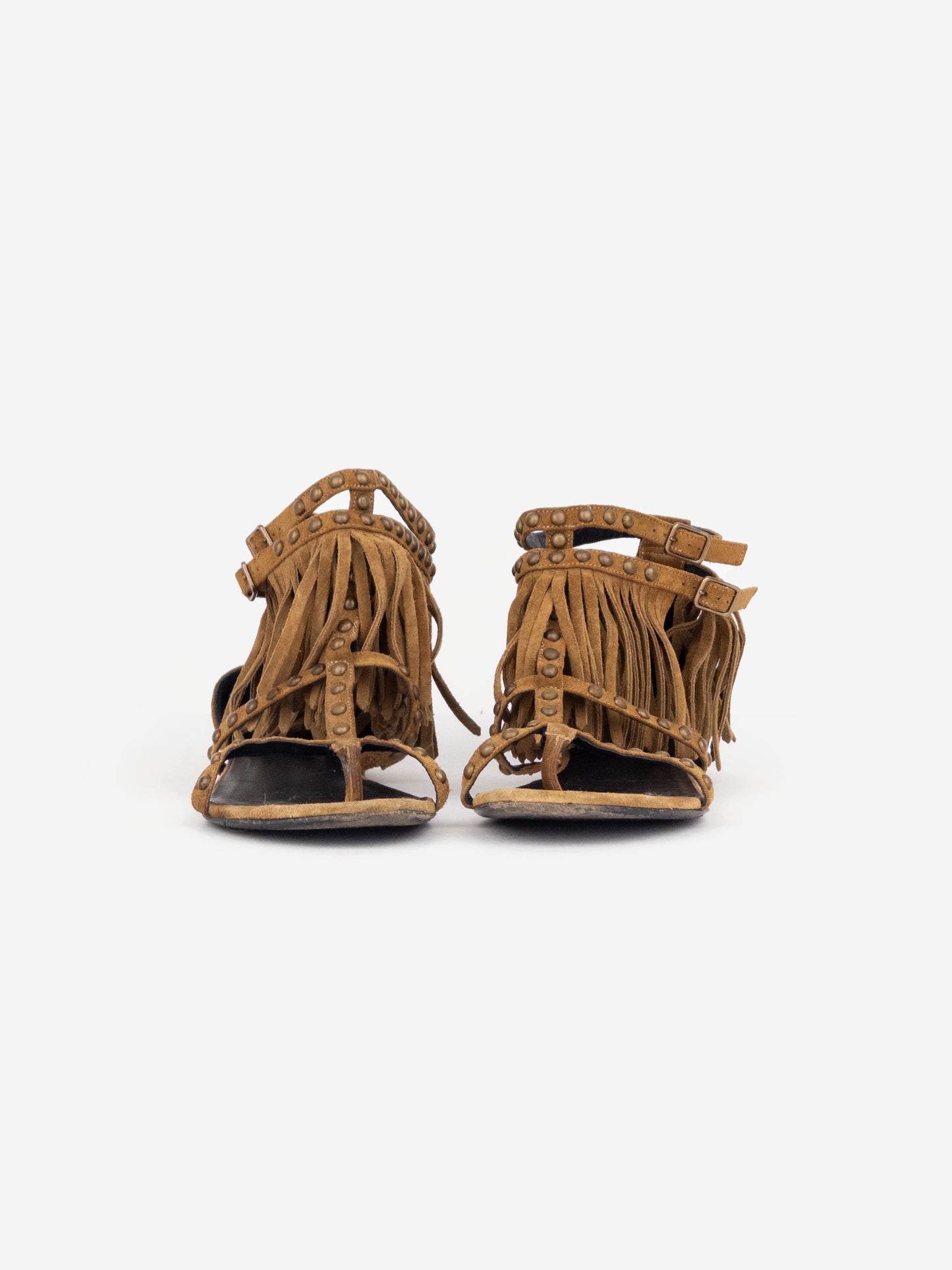 Saint Laurent 2010s Studded Fringe Suede Gladiator Sandals