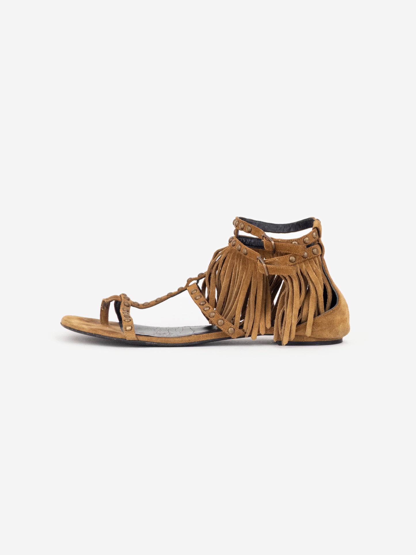 Saint Laurent 2010s Studded Fringe Suede Gladiator Sandals