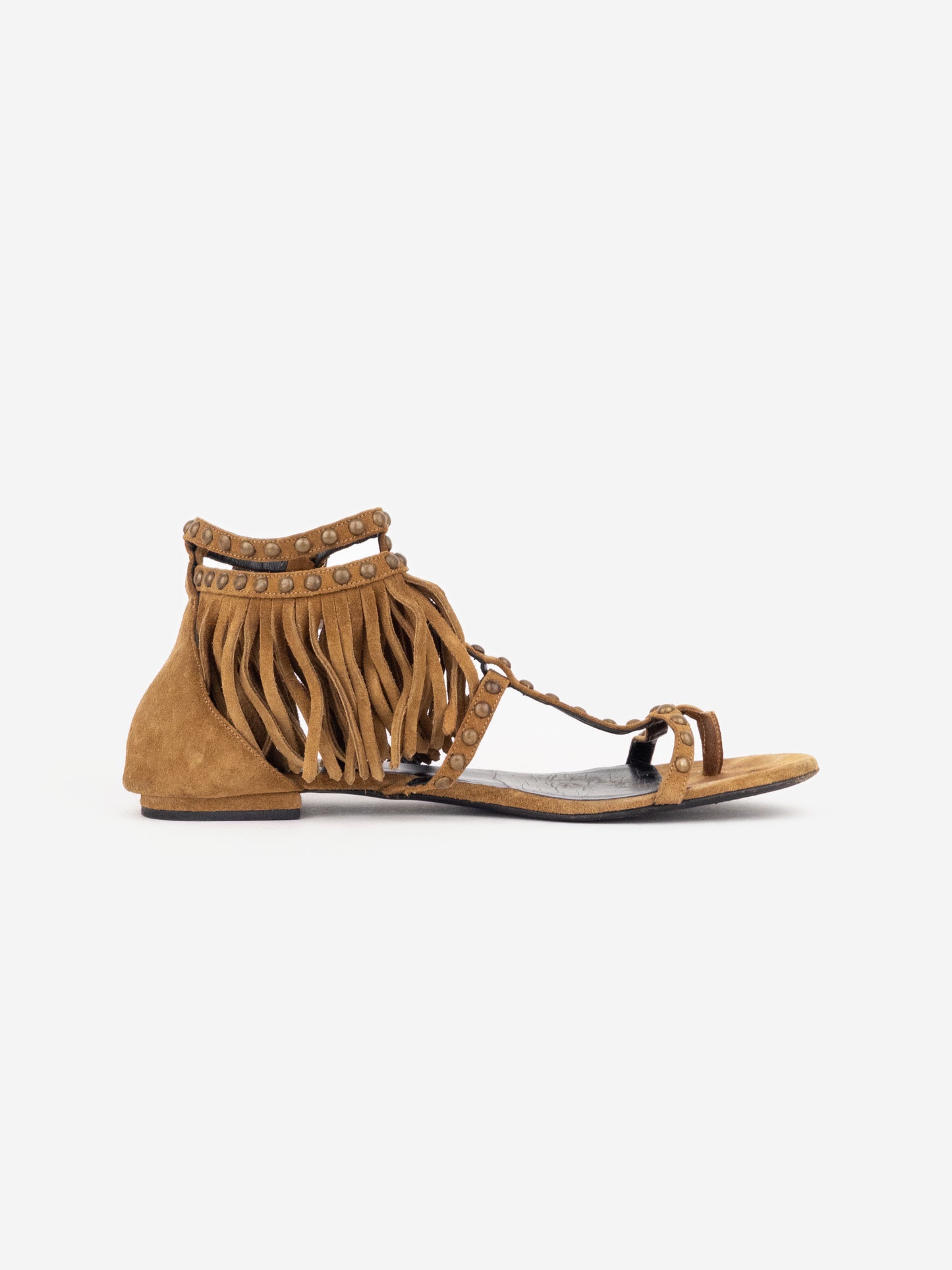 Saint Laurent 2010s Studded Fringe Suede Gladiator Sandals