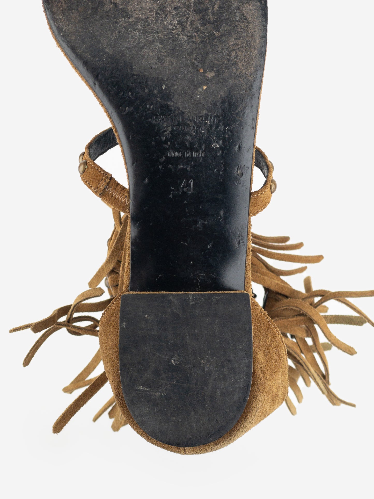 Saint Laurent 2010s Studded Fringe Suede Gladiator Sandals
