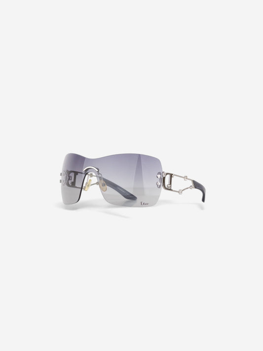 Dior by Galliano 2000s 'Sweetest Dior' Rhinestone Flower Wrap Mask Shield Sunglasses – angled view