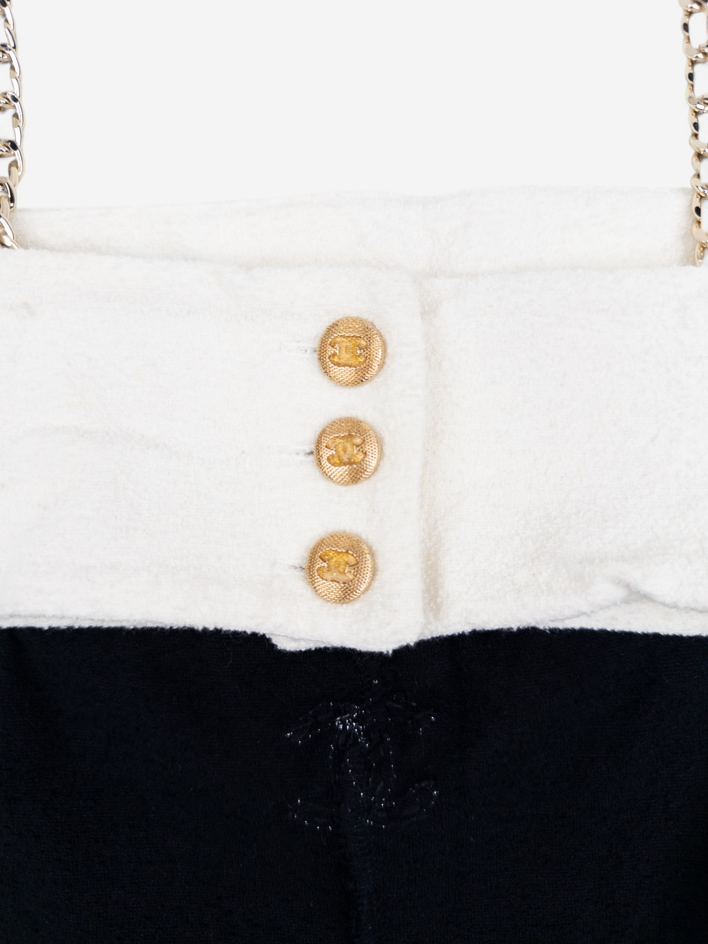 Chanel SS22 Backless CC Logo Two-Tone Jumpsuit Overall – button placket detail