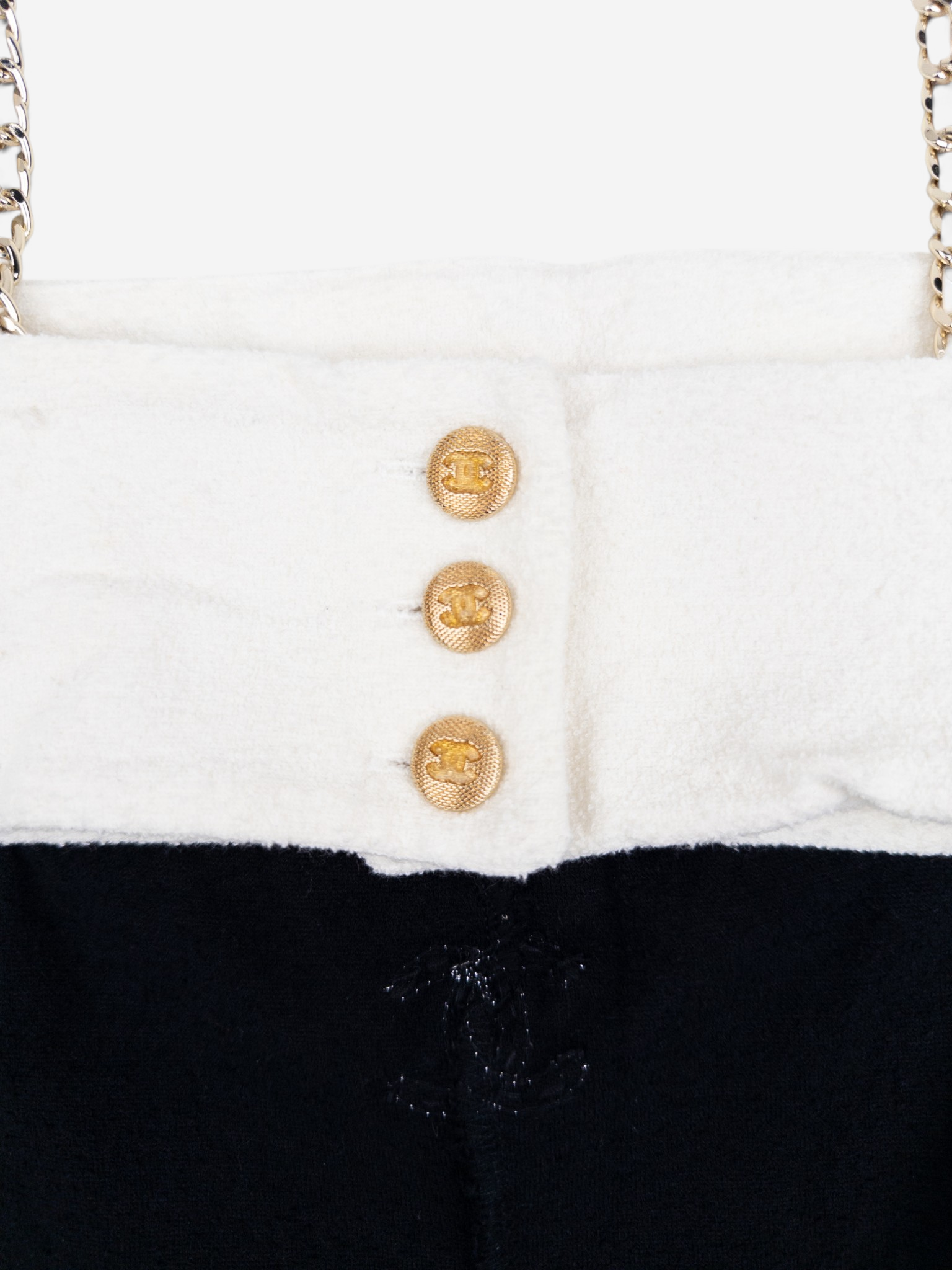 Chanel SS22 Backless CC Logo Two-Tone Jumpsuit Overall – button placket detail