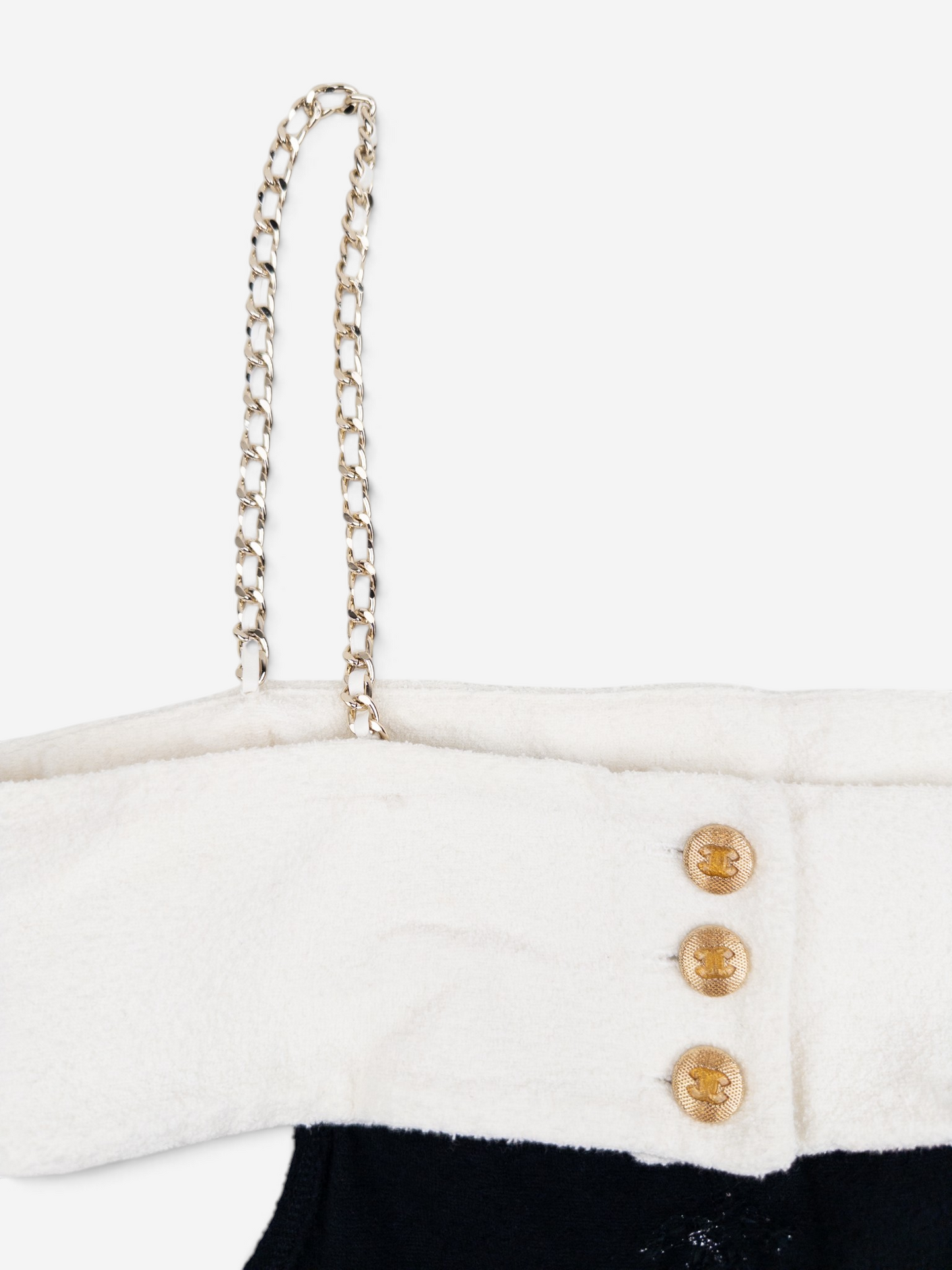 Chanel SS22 Backless CC Logo Two-Tone Jumpsuit Overall – chain strap detail