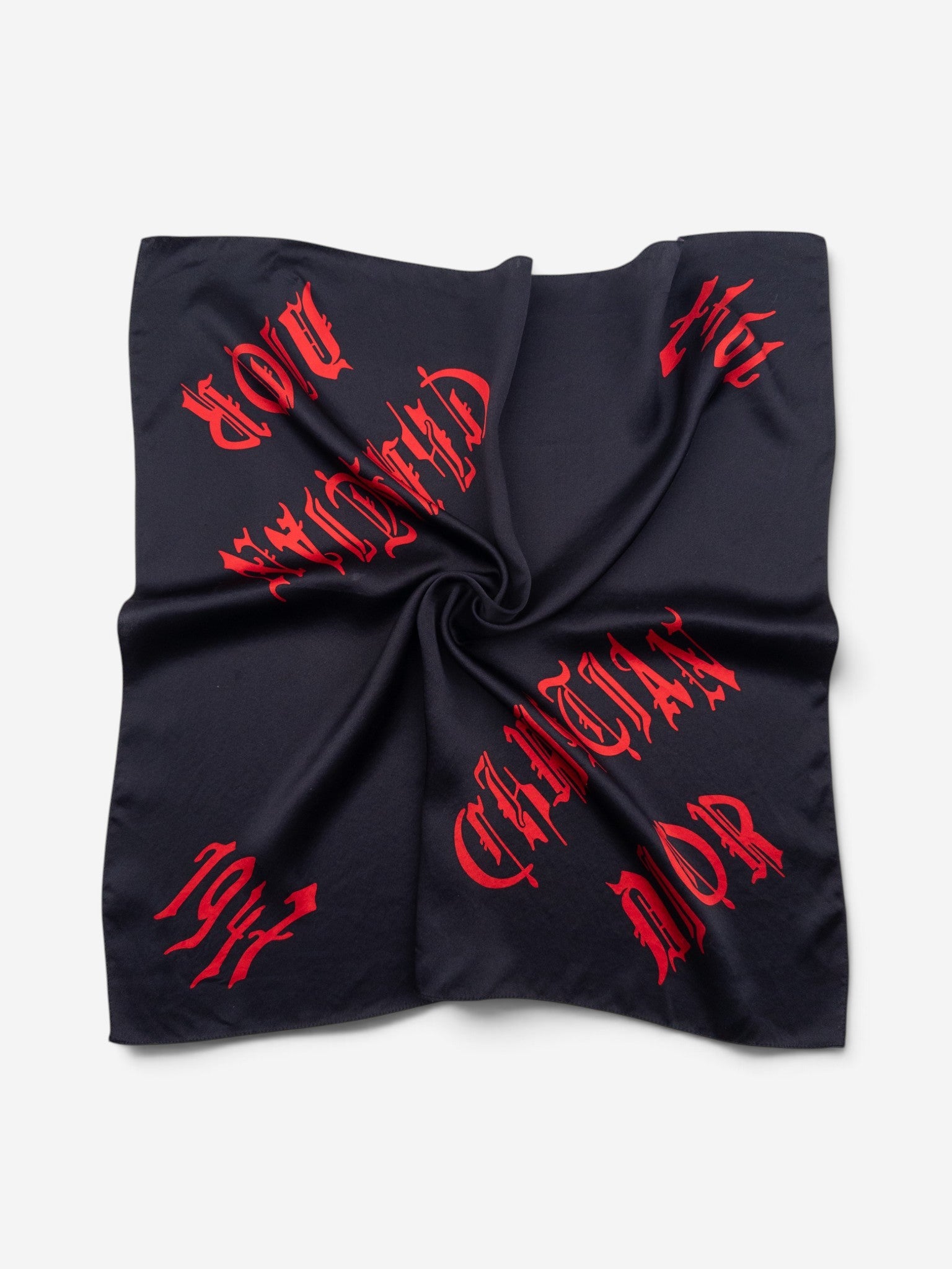 Dior by Galliano SS02 Chiffon Gothic Logo Neckerchief Scarf – draped view