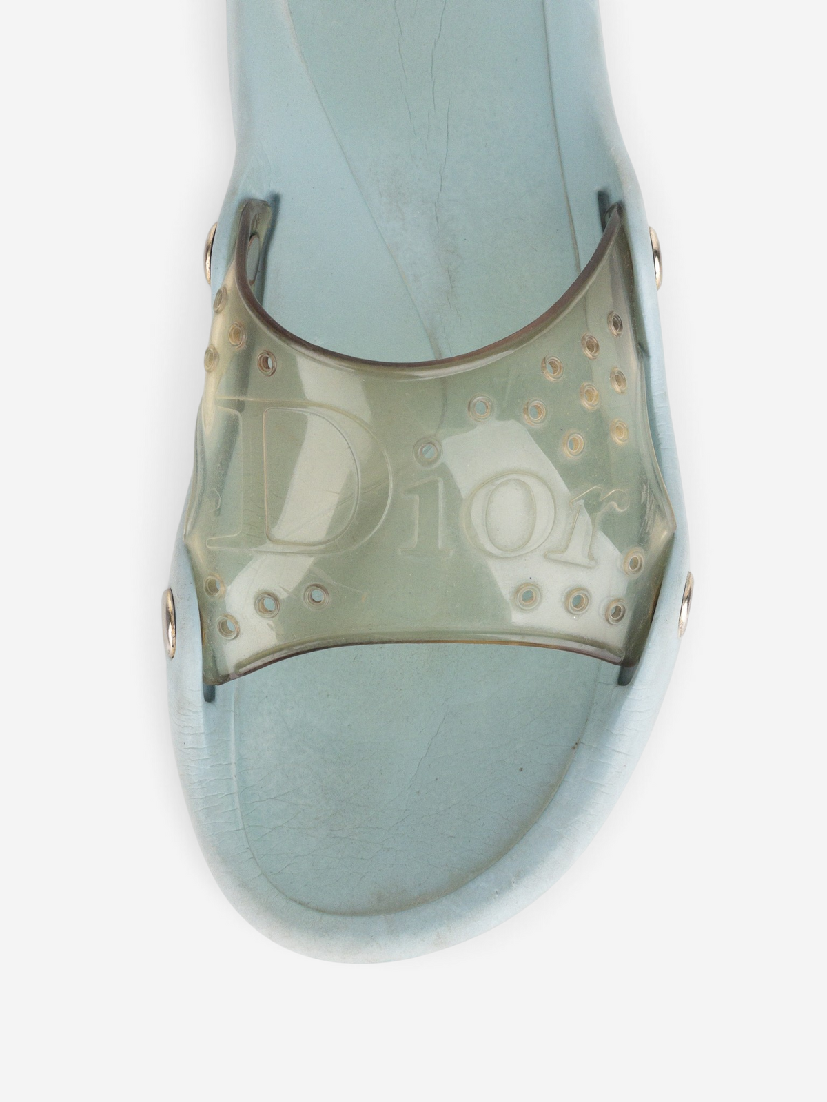 Dior by Galliano SS04 'Surf' Transparent Rubber Sandal Slides – logo strap detail