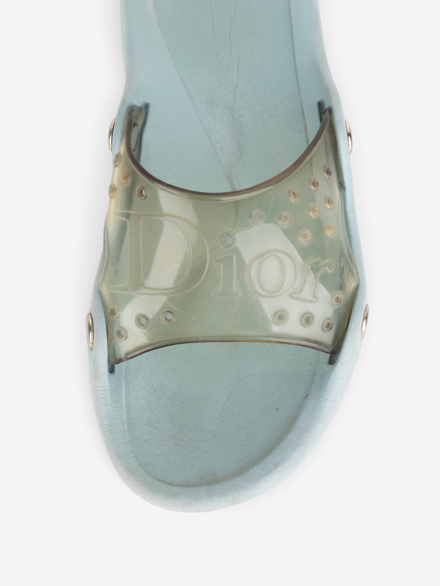 Dior by Galliano SS04 'Surf' Transparent Rubber Sandal Slides – logo strap detail