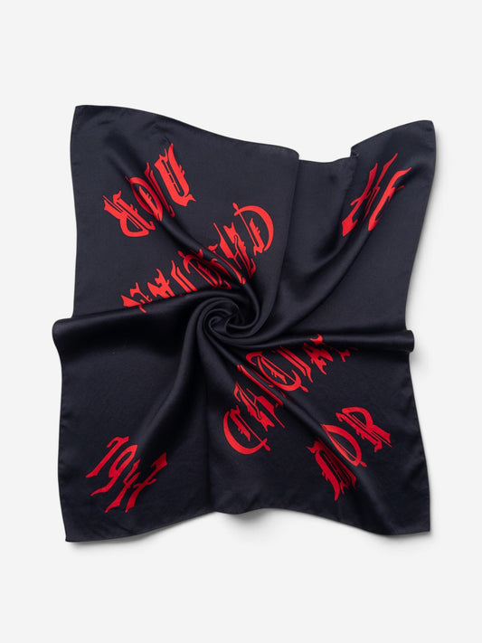 Dior by Galliano SS02 Chiffon Gothic Logo Neckerchief Scarf – draped view