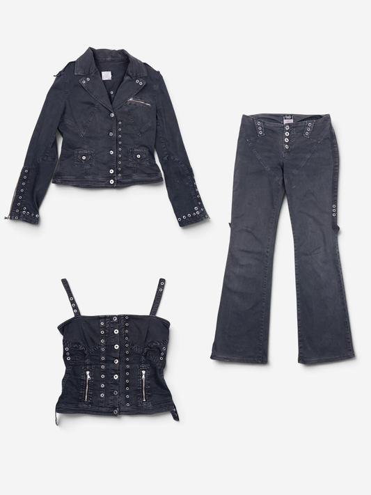 Dolce Gabbana 2000s 3-Piece Bondage Denim Bustier Set
