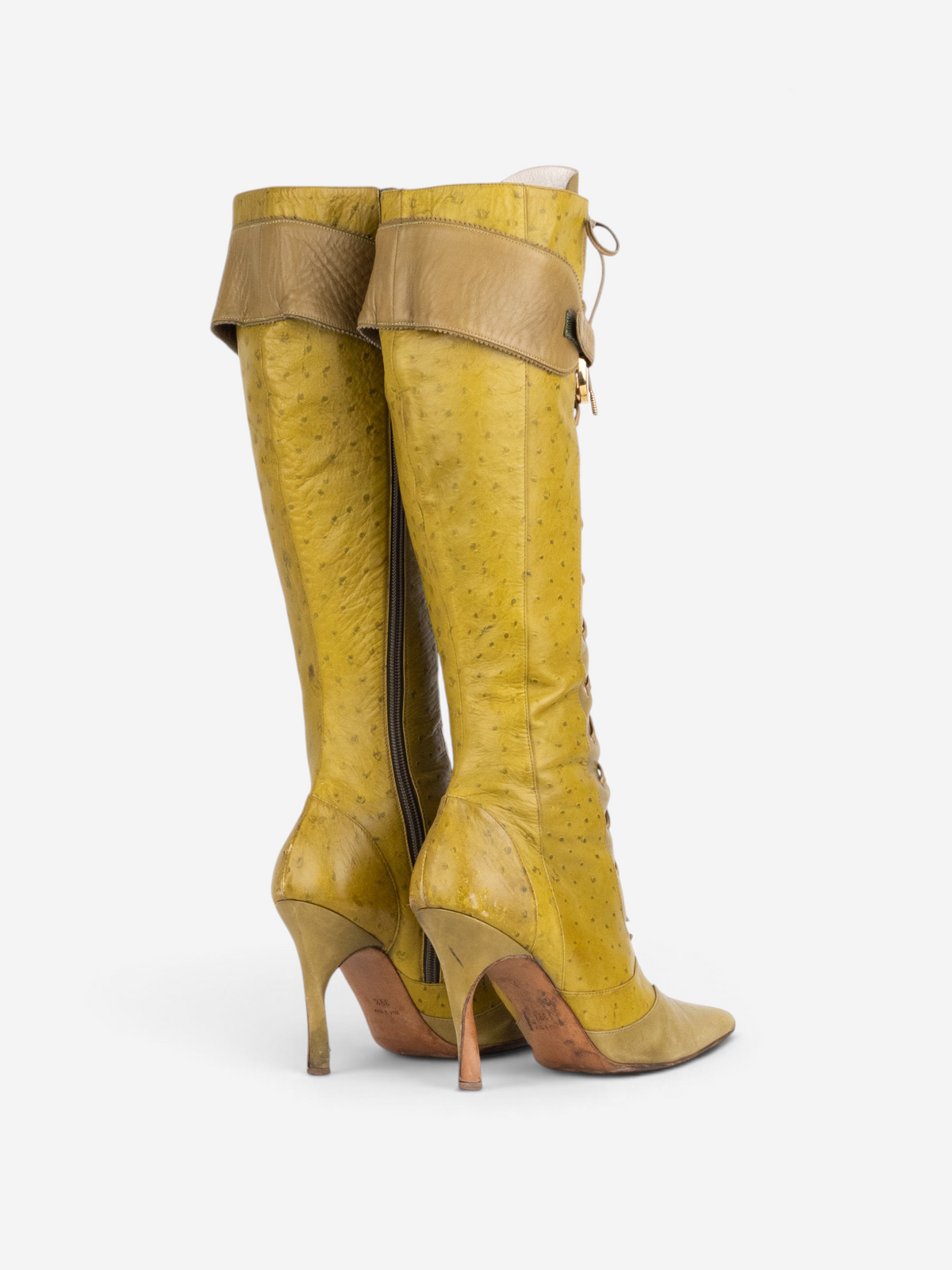 Dior by Galliano AW00 Knee High Ostrich Lace-Up Riding Heel Boots