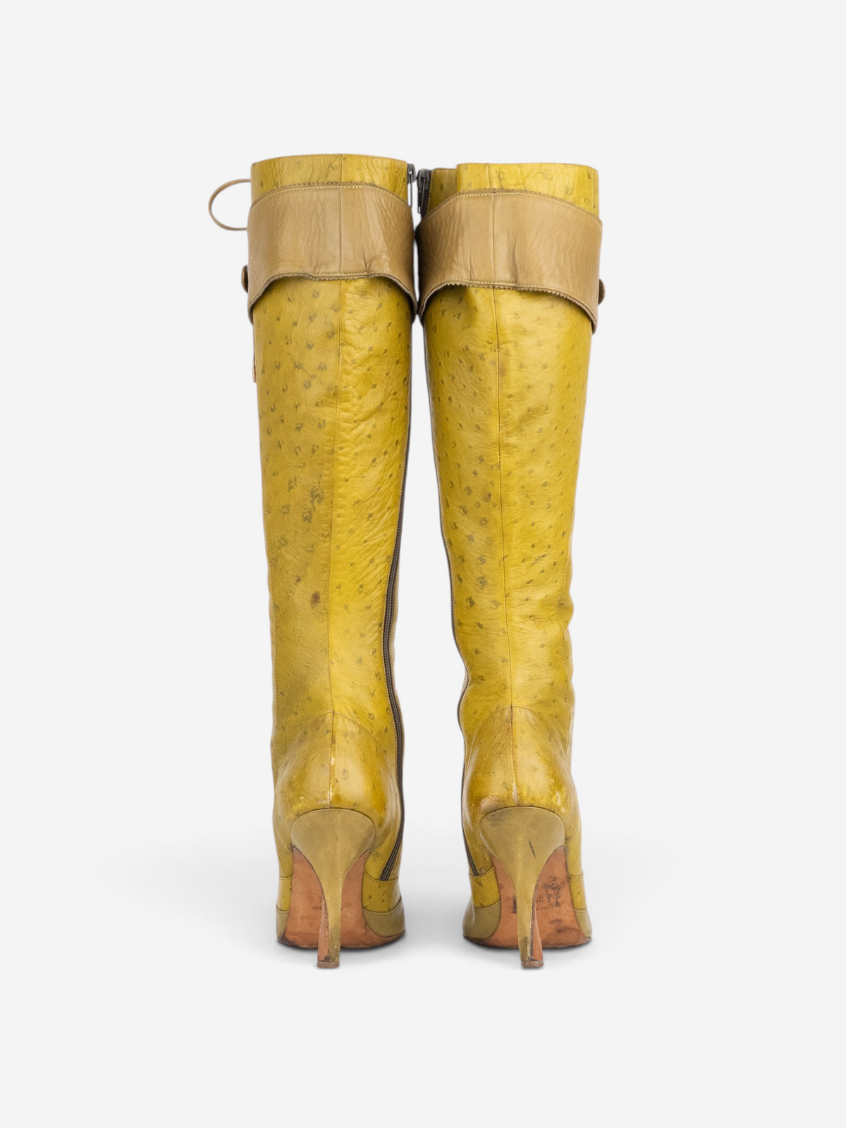 Dior by Galliano AW00 Knee High Ostrich Lace-Up Riding Heel Boots