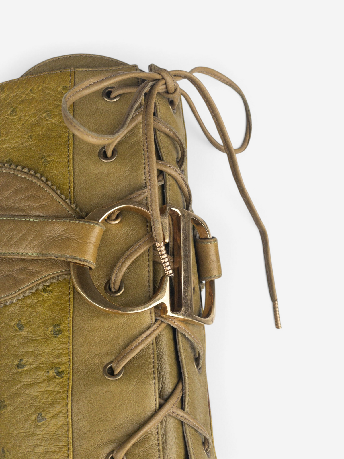Dior by Galliano AW00 Knee High Ostrich Lace-Up Riding Heel Boots – lacing detail