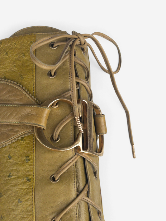 Dior by Galliano AW00 Knee High Ostrich Lace-Up Riding Heel Boots – lacing detail