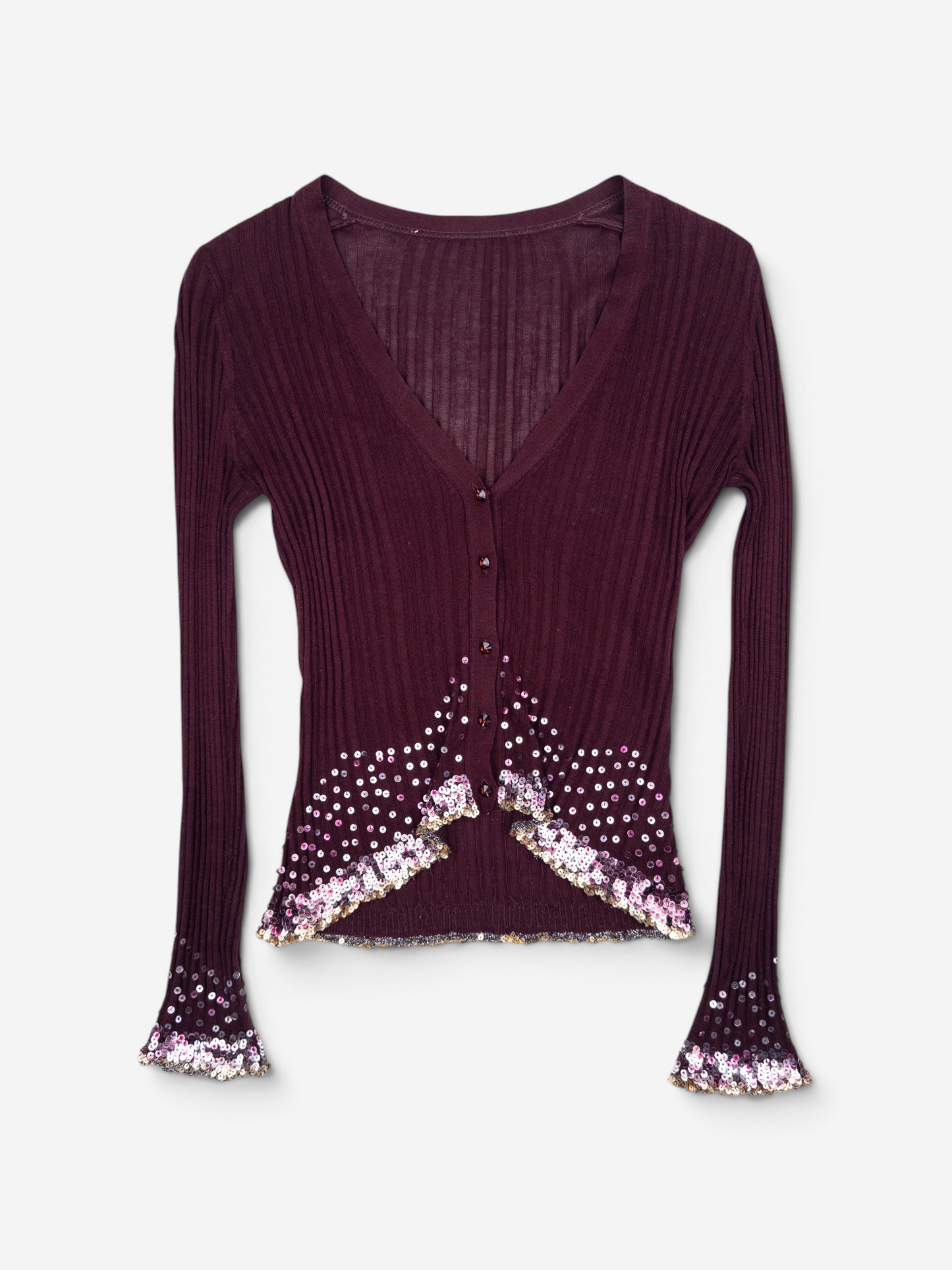 Roberto Cavalli 2000s Rhinestone Button Sequin Knit Cardigan – front view
