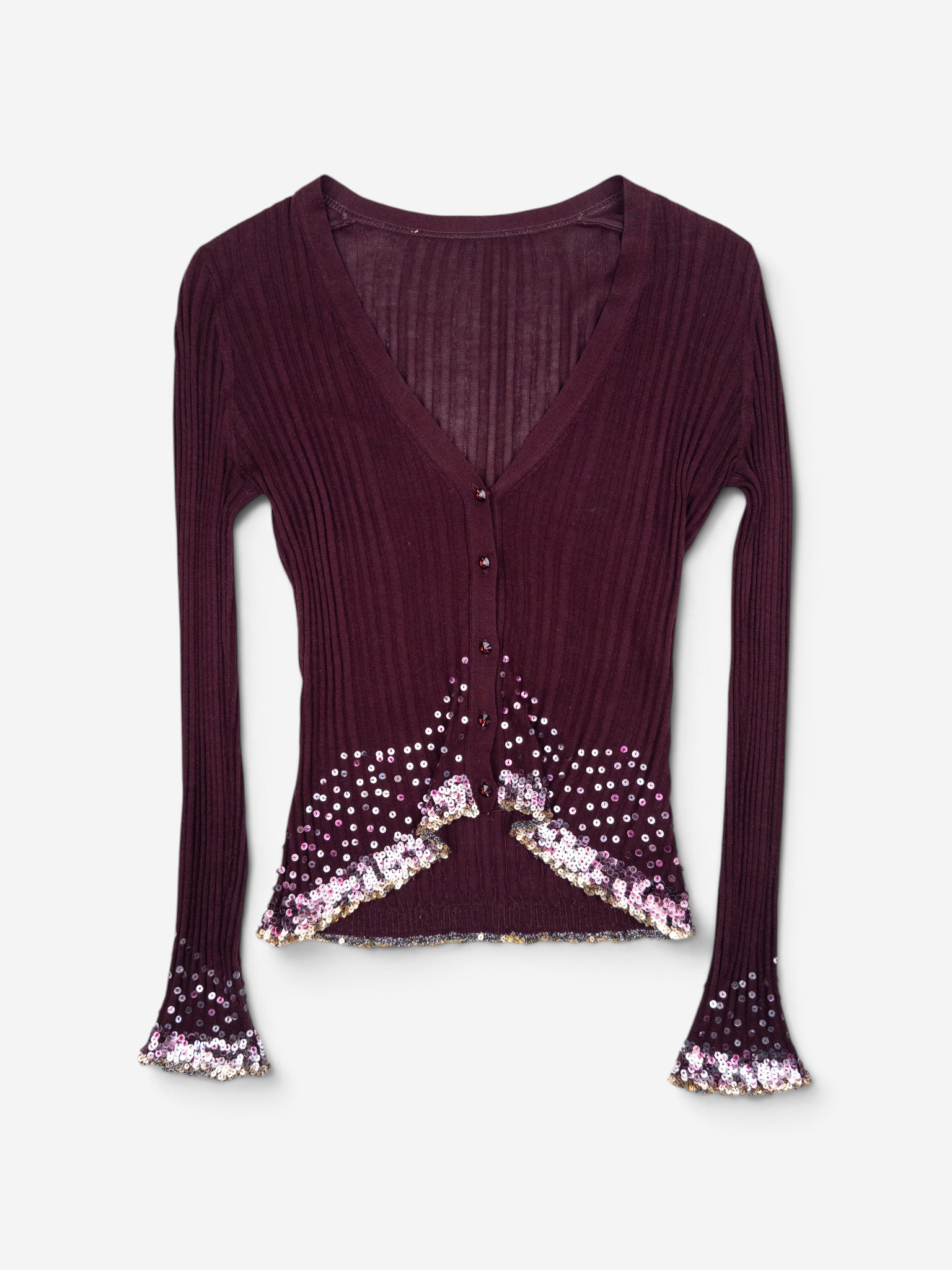 Roberto Cavalli 2000s Rhinestone Button Sequin Knit Cardigan – front view