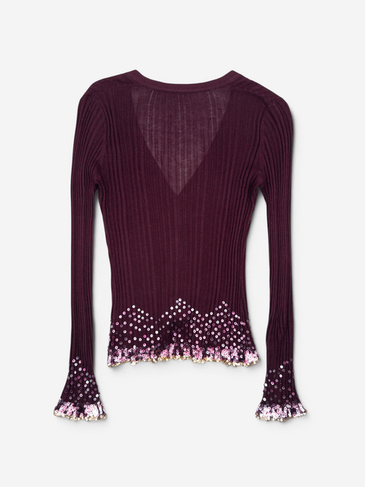 Roberto Cavalli 2000s Rhinestone Button Sequin Knit Cardigan – back view
