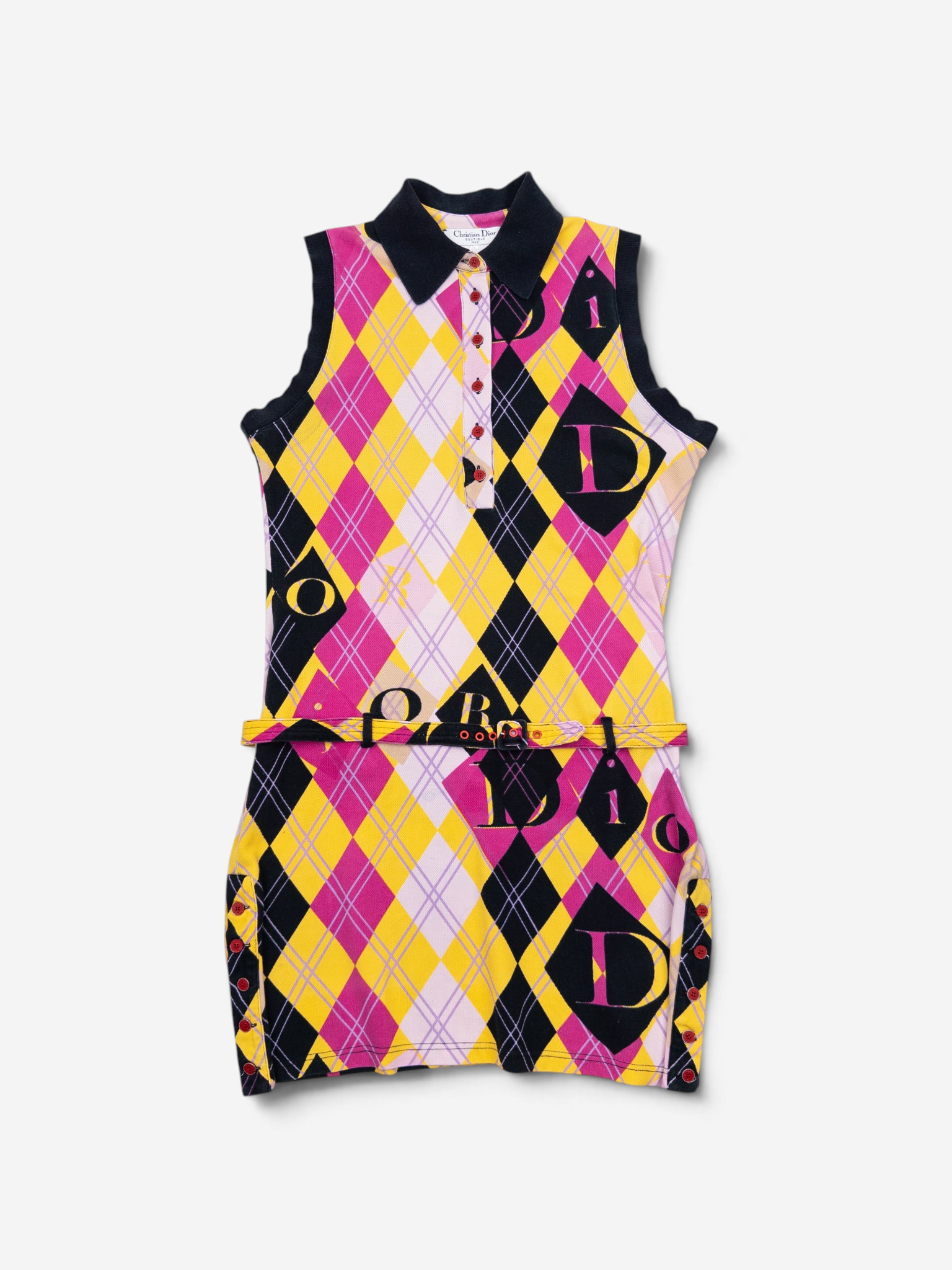 Dior by Galliano AW04 Belted Sleeveless Argyle Logo Golf Polo Mini Dress
