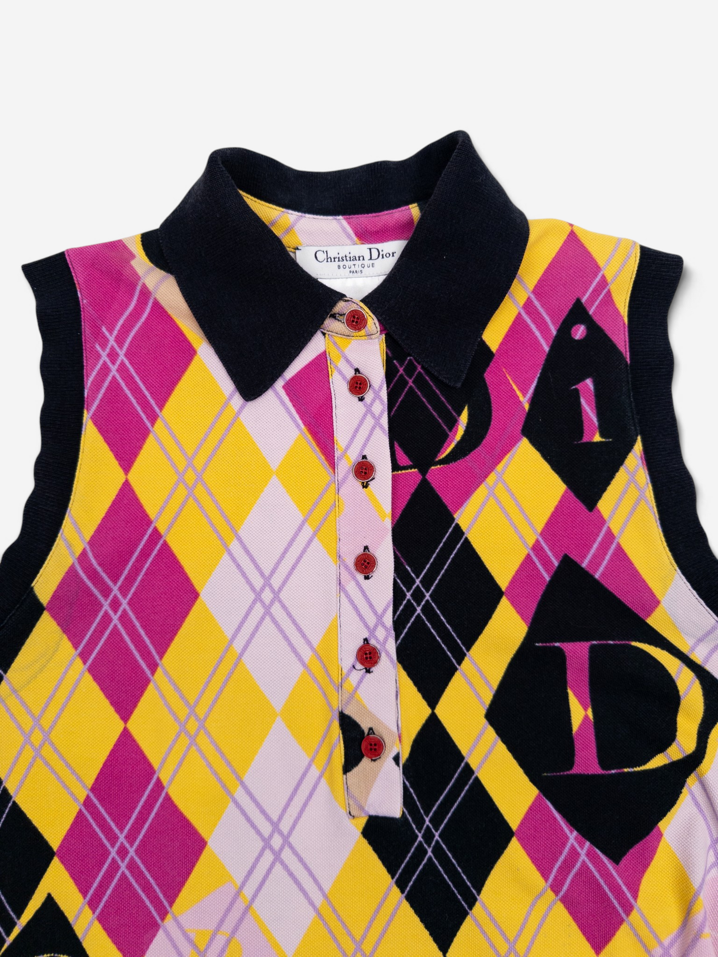 Dior by Galliano AW04 Belted Sleeveless Argyle Logo Golf Polo Mini Dress