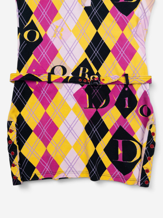 Dior by Galliano AW04 Belted Sleeveless Argyle Logo Golf Polo Mini Dress