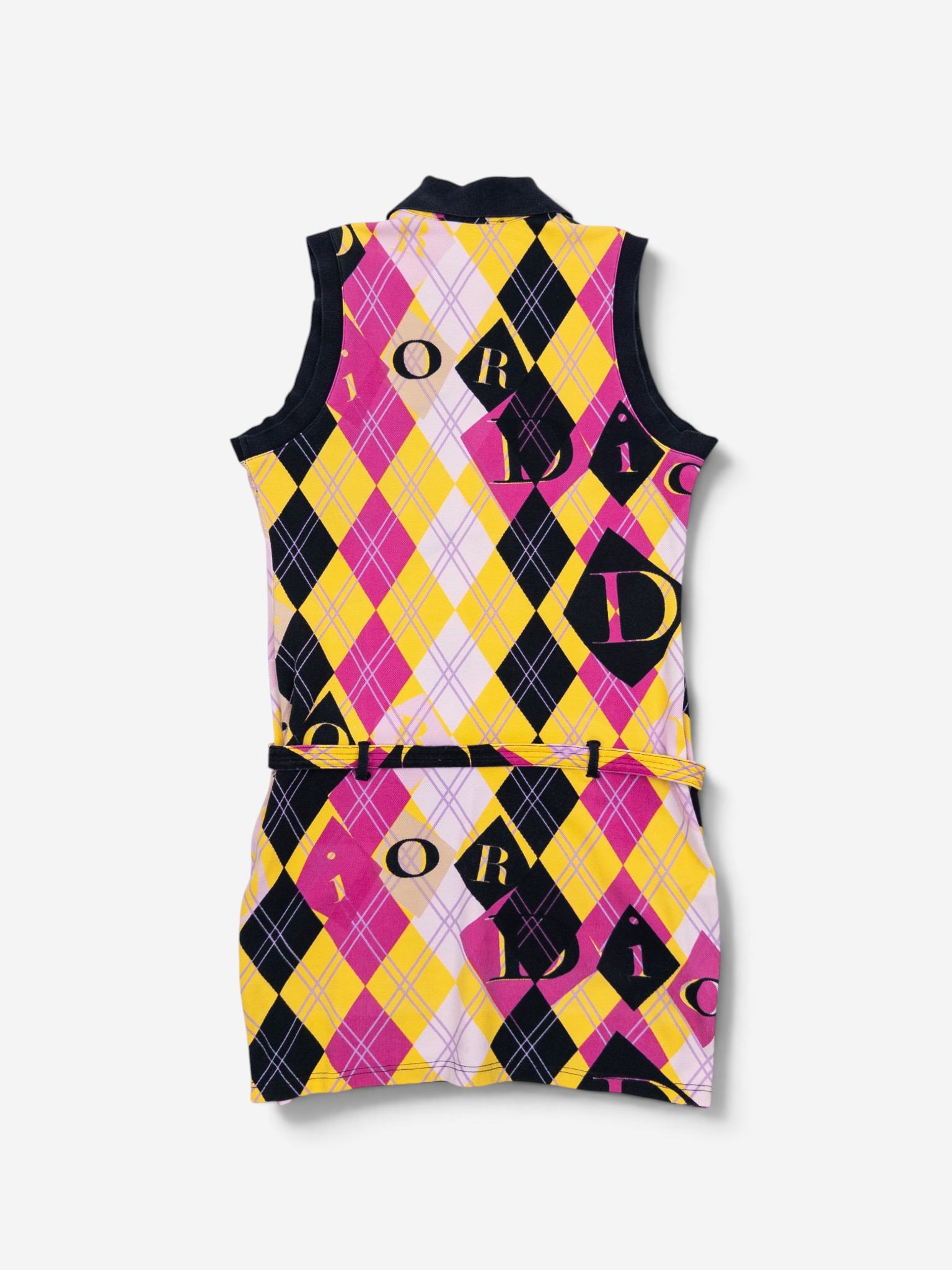Dior by Galliano AW04 Belted Sleeveless Argyle Logo Golf Polo Mini Dress