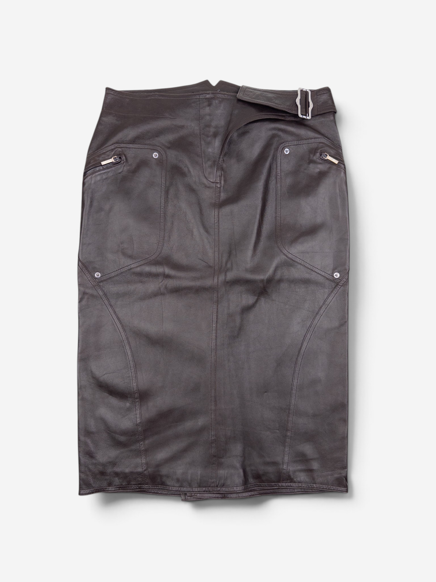 Dior by Galliano AW03 Bondage Biker Leather Midi Skirt – front view