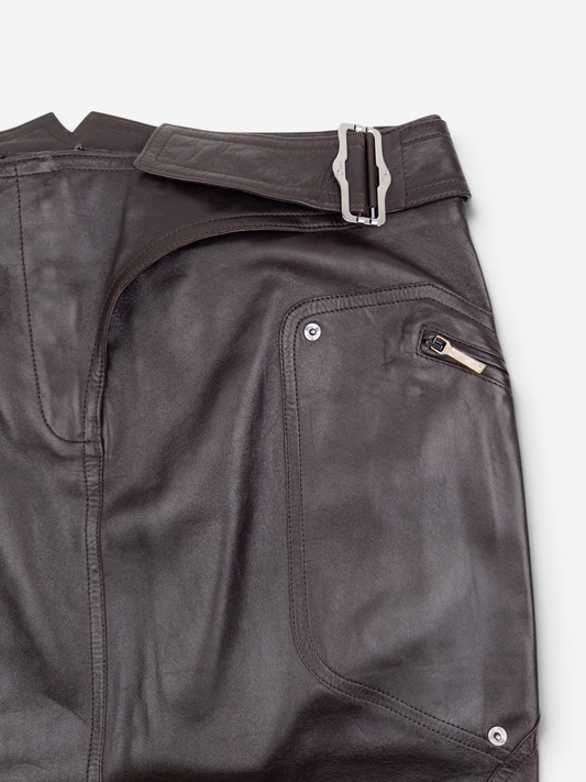 Dior by Galliano AW03 Bondage Biker Leather Midi Skirt – pocket and zipper detail