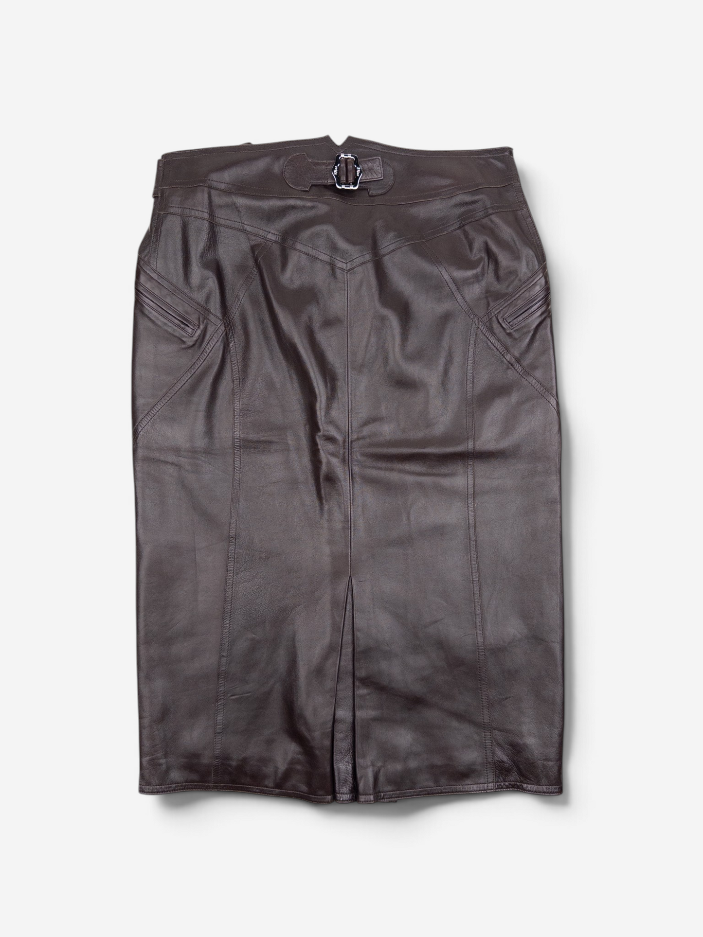 Dior by Galliano AW03 Bondage Biker Leather Midi Skirt – back view