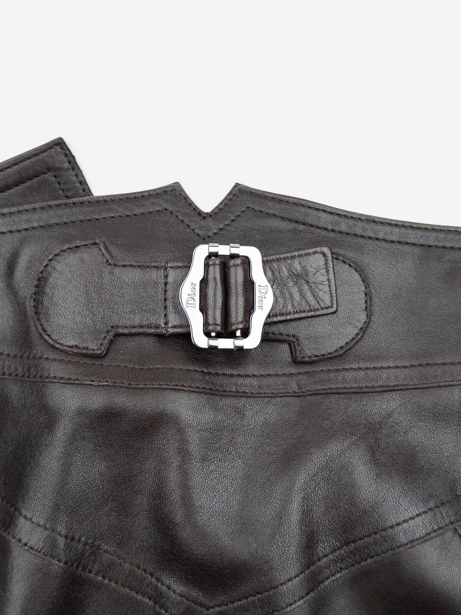 Dior by Galliano AW03 Bondage Biker Leather Midi Skirt – buckle detail