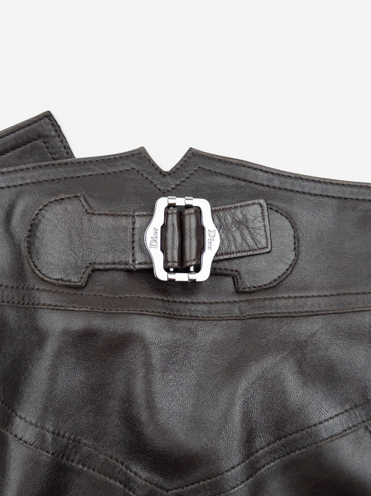 Dior by Galliano AW03 Bondage Biker Leather Midi Skirt – buckle detail