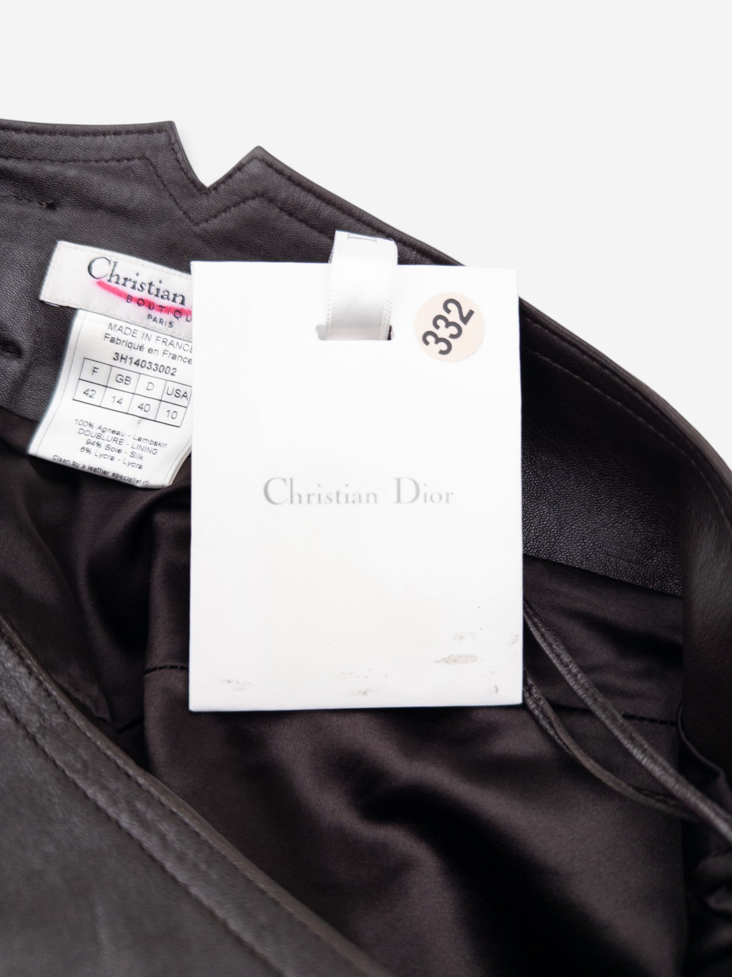 Dior by Galliano AW03 Bondage Biker Leather Midi Skirt – brand label and tag