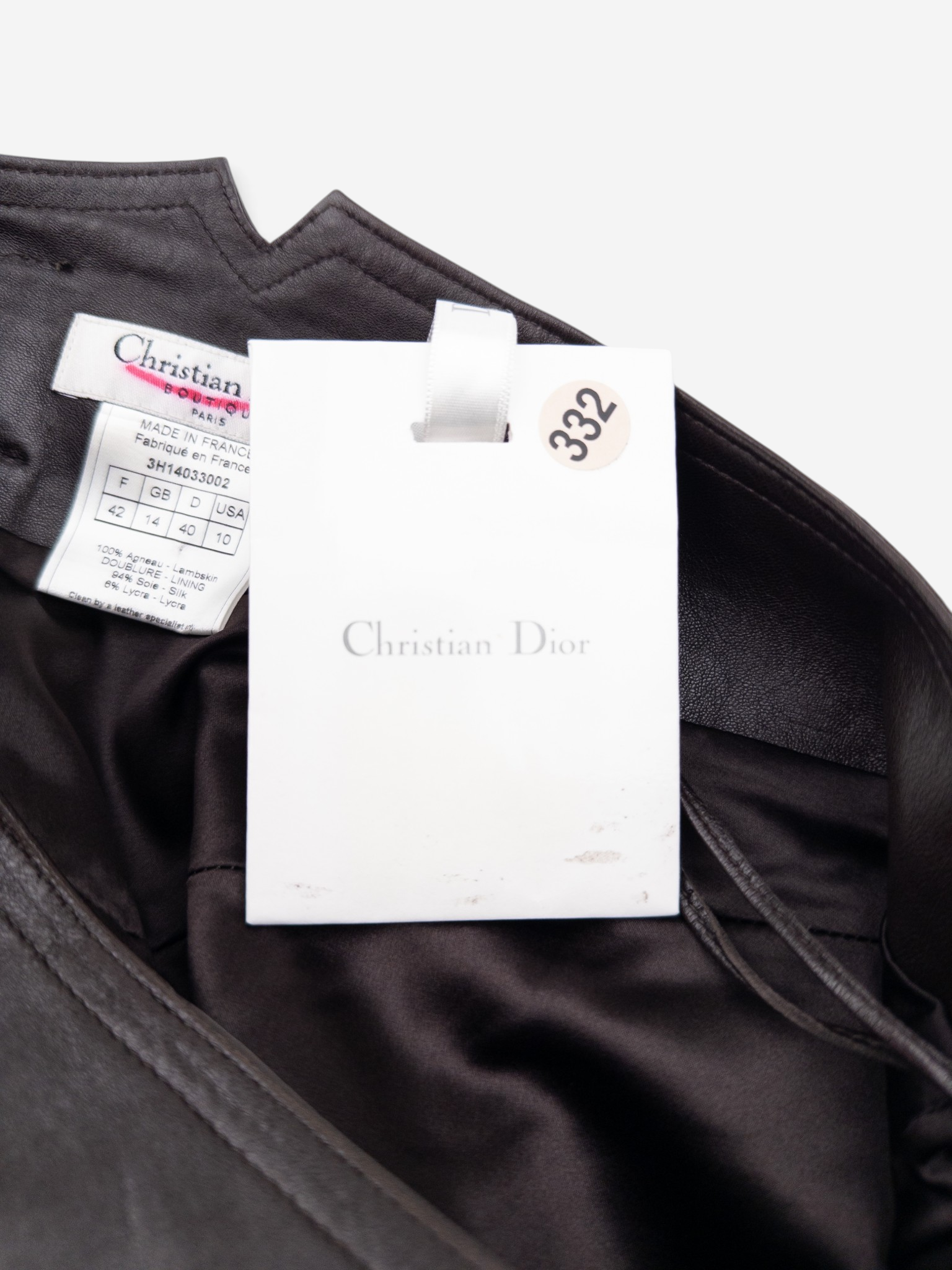 Dior by Galliano AW03 Bondage Biker Leather Midi Skirt – brand label and tag