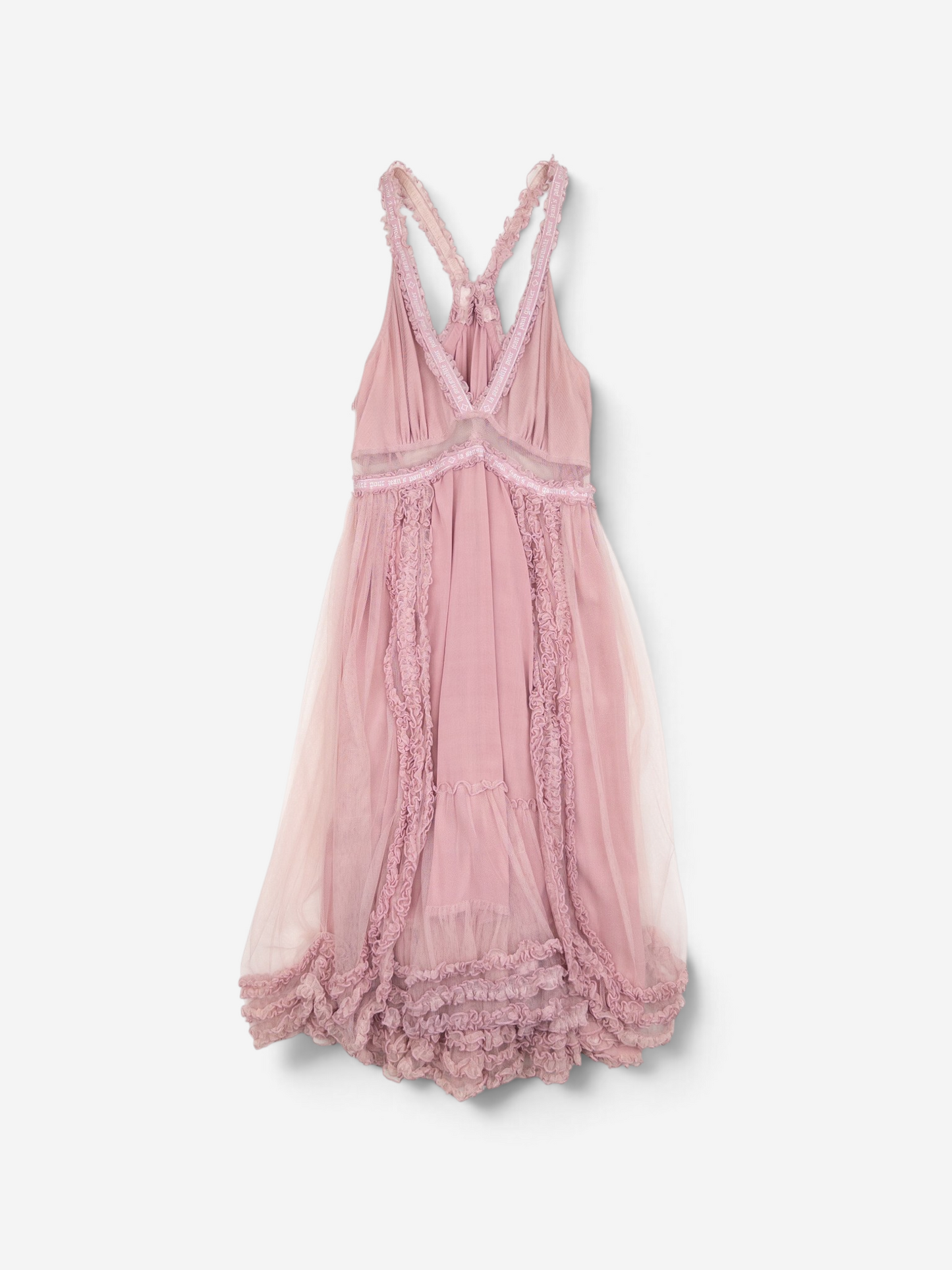 Jean Paul Gaultier 2000s Summer Chiffon Tulle Lace Ruffle Doll Midi Dress – front view