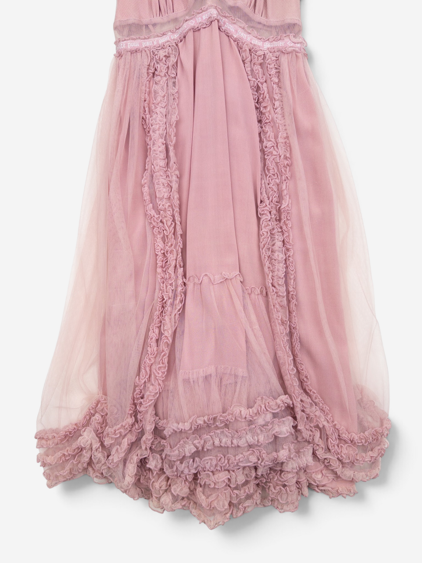Jean Paul Gaultier 2000s Summer Chiffon Tulle Lace Ruffle Doll Midi Dress – ruffle detail