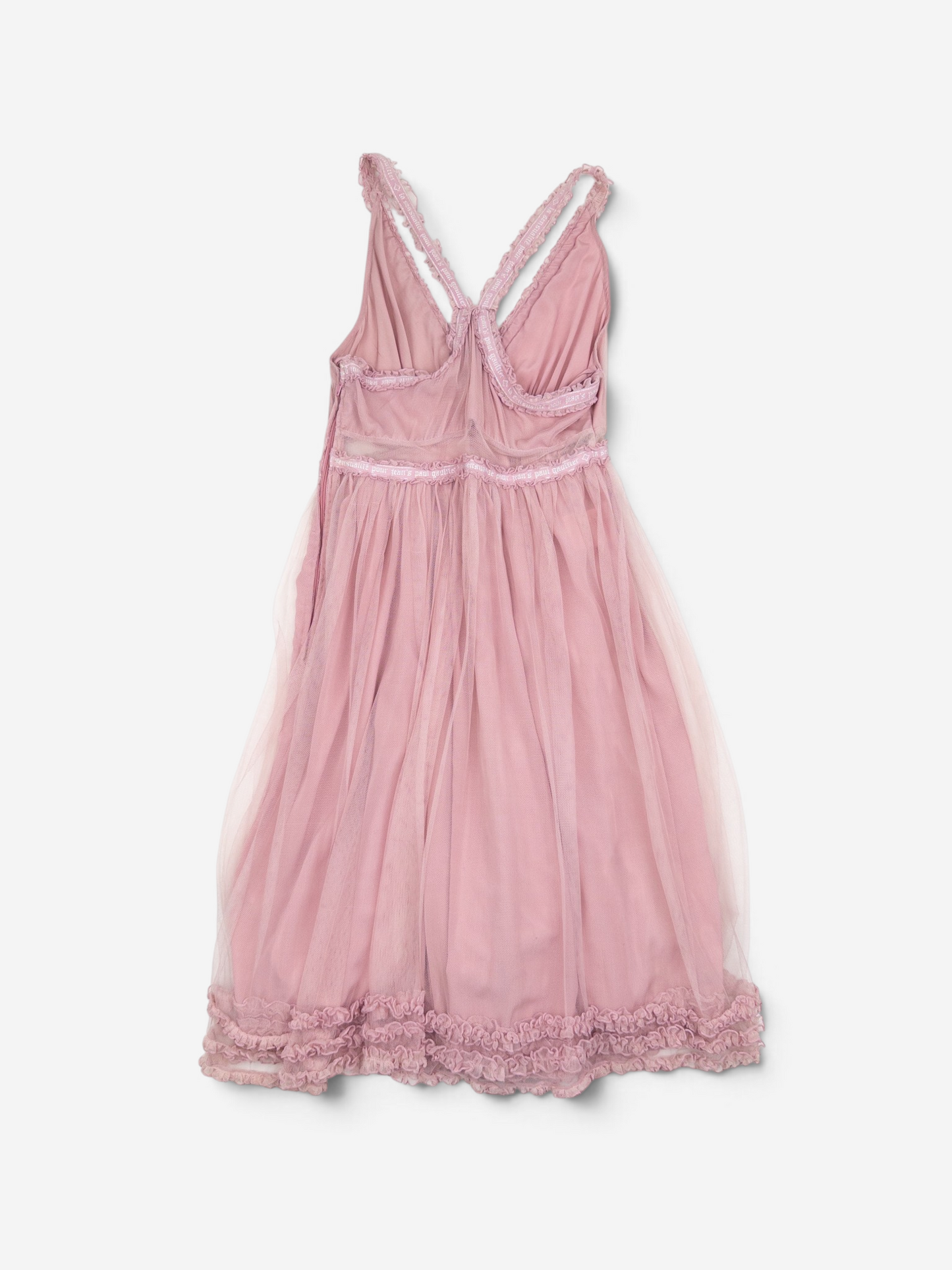 Jean Paul Gaultier 2000s Summer Chiffon Tulle Lace Ruffle Doll Midi Dress – front view
