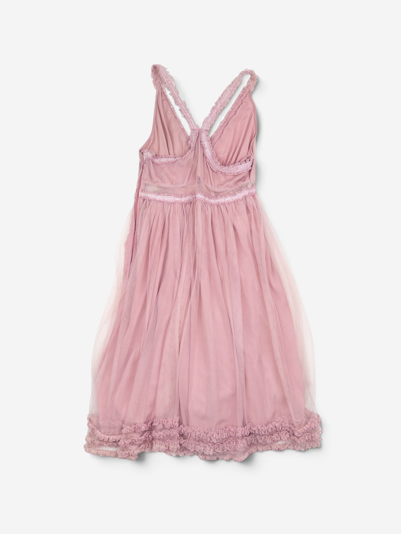 Jean Paul Gaultier 2000s Summer Chiffon Tulle Lace Ruffle Doll Midi Dress – front view