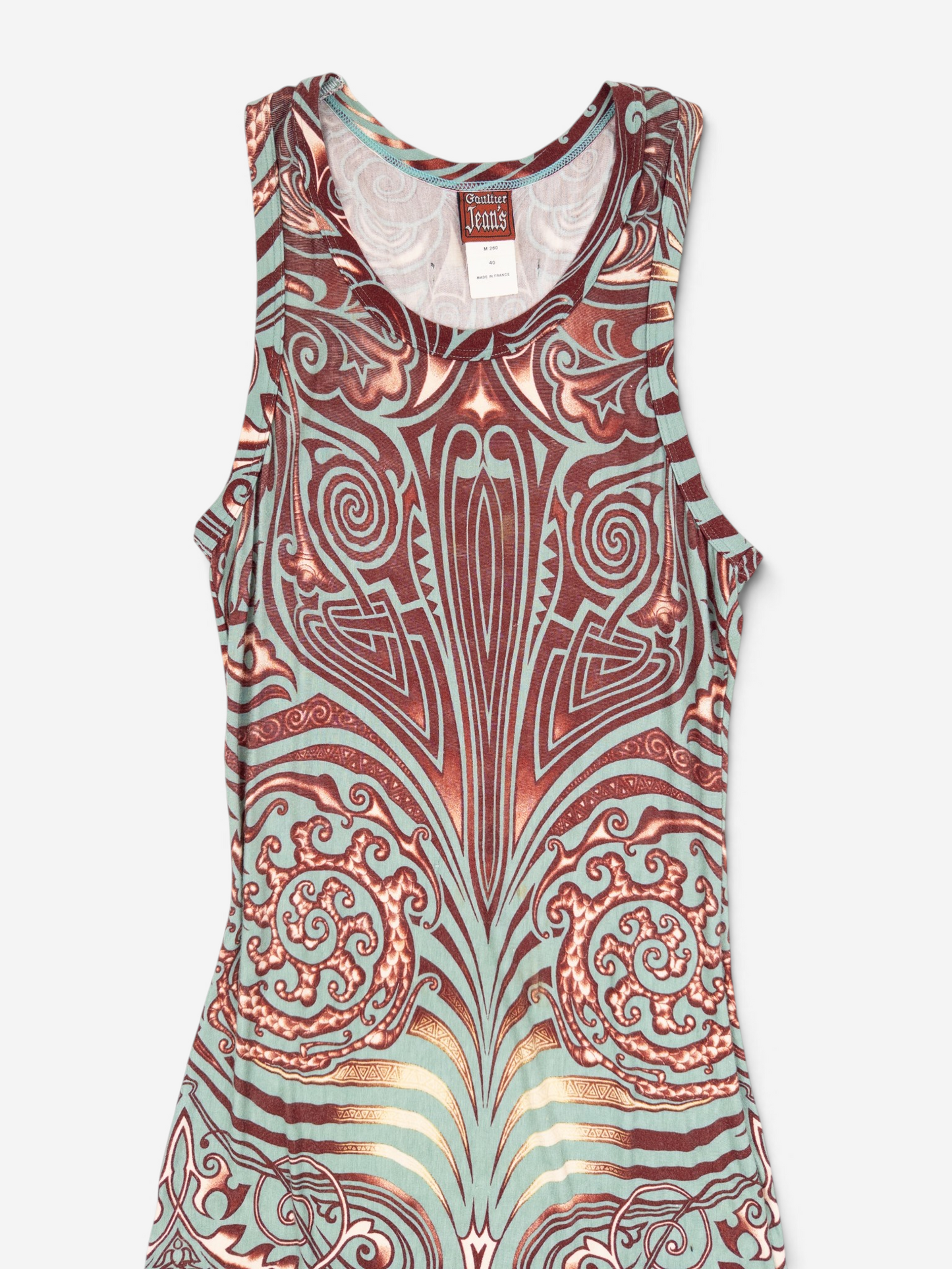 Jean Paul Gaultier SS96 Cyberbaba Maori Tribal-Tattoo Maxi Dress – print detail