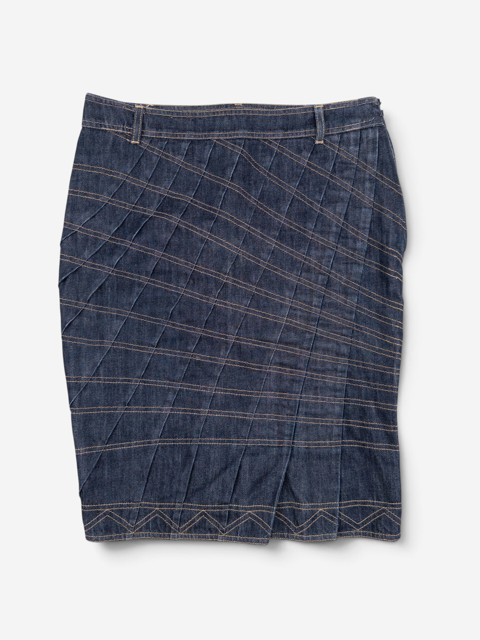 Gucci by Tom Ford SS04 Pleated Denim Midi-Skirt – front view