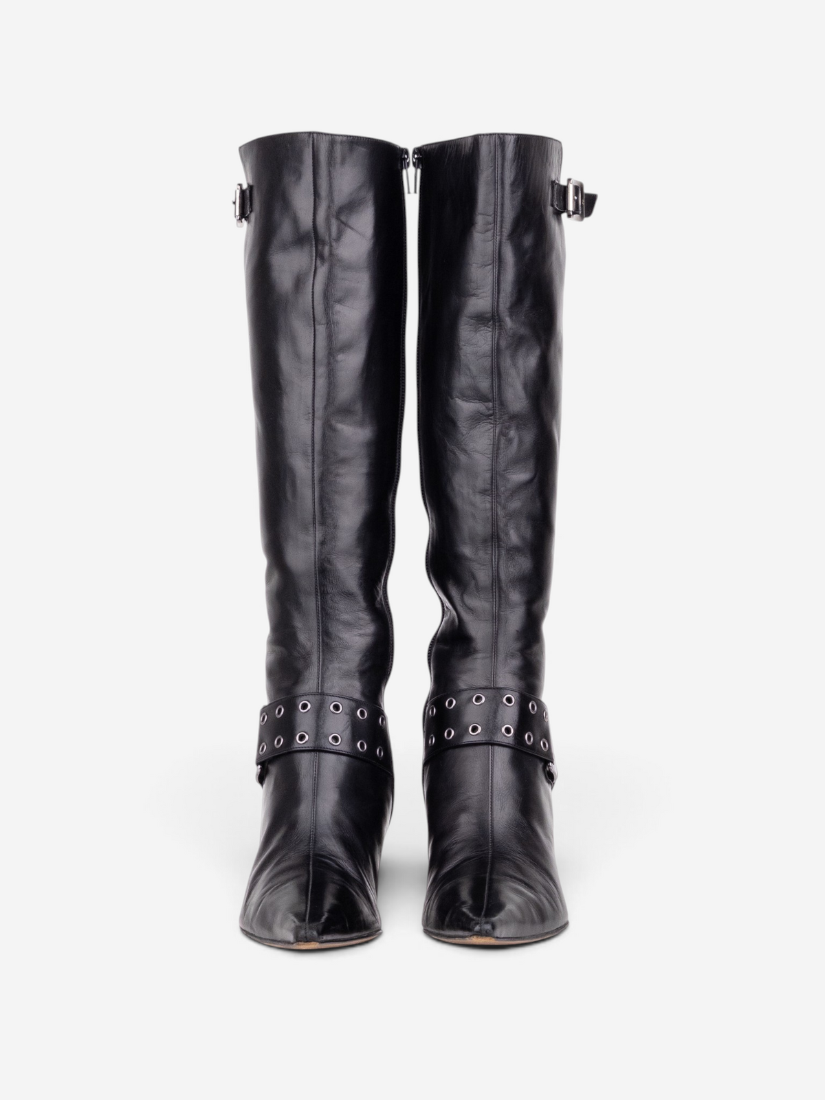 Dior by Galliano SS02 Street Chic Buckle Knee-High Heel Boots – front view