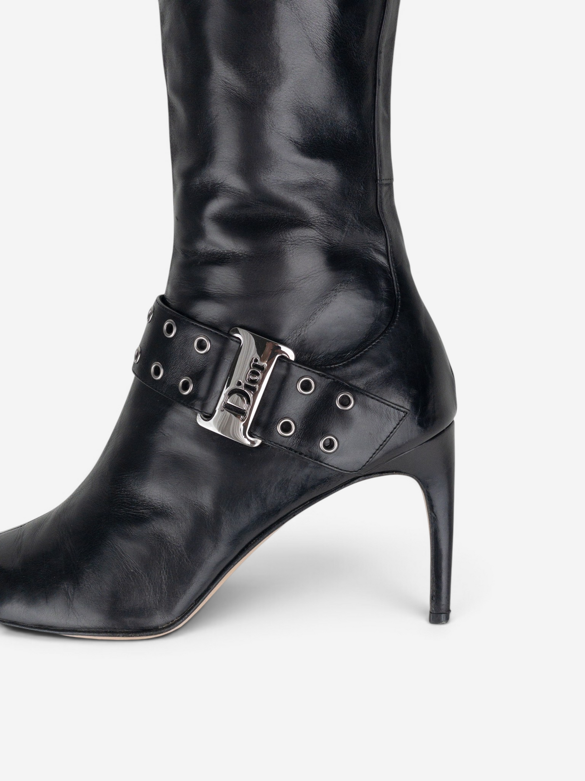 Dior by Galliano SS02 Street Chic Buckle Knee-High Heel Boots – side view