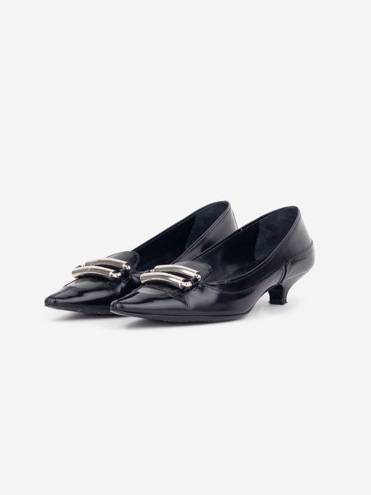 Prada 2000s Large Buckle Pump Kitten Heels