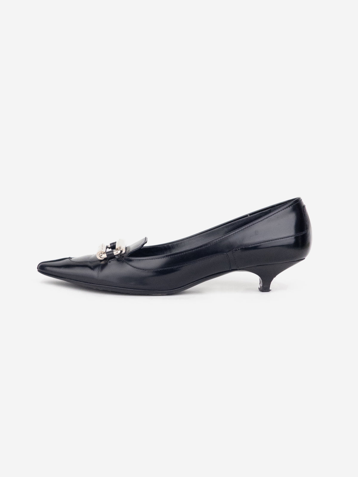 Prada 2000s Large Buckle Pump Kitten Heels