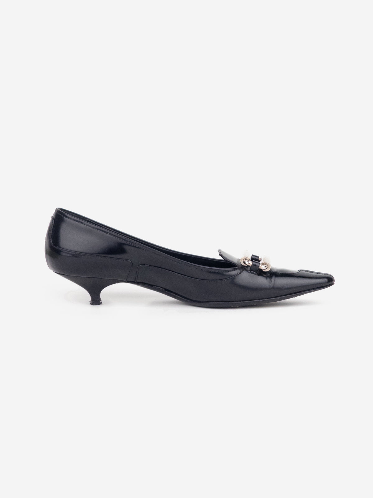 Prada 2000s Large Buckle Pump Kitten Heels