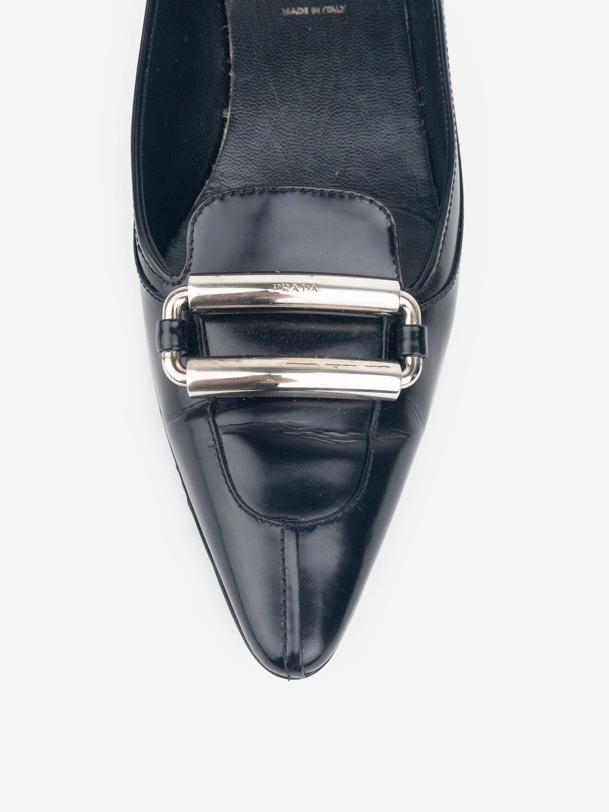 Prada 2000s Large Buckle Pump Kitten Heels