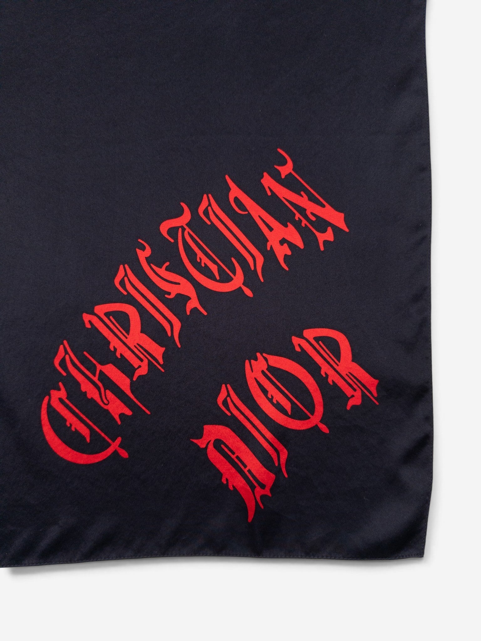 Dior by Galliano SS02 Chiffon Gothic Logo Neckerchief Scarf – gothic logo print detail