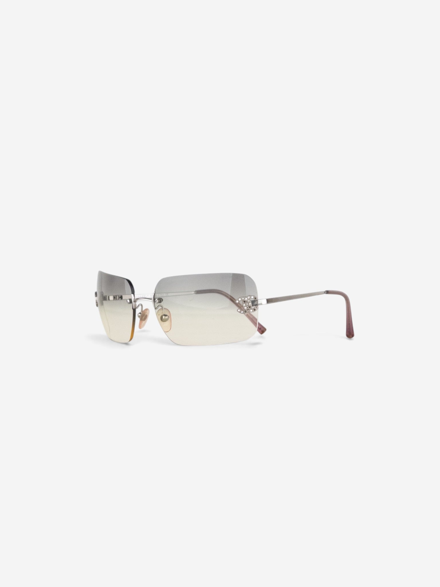 Chanel 2000s Rimless '4017 D' CC Rhinestone Sunglasses – angled view