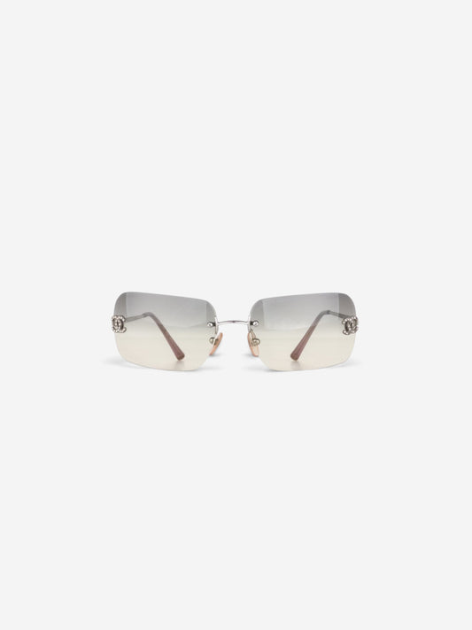 Chanel 2000s Rimless '4017 D' CC Rhinestone Sunglasses – front view