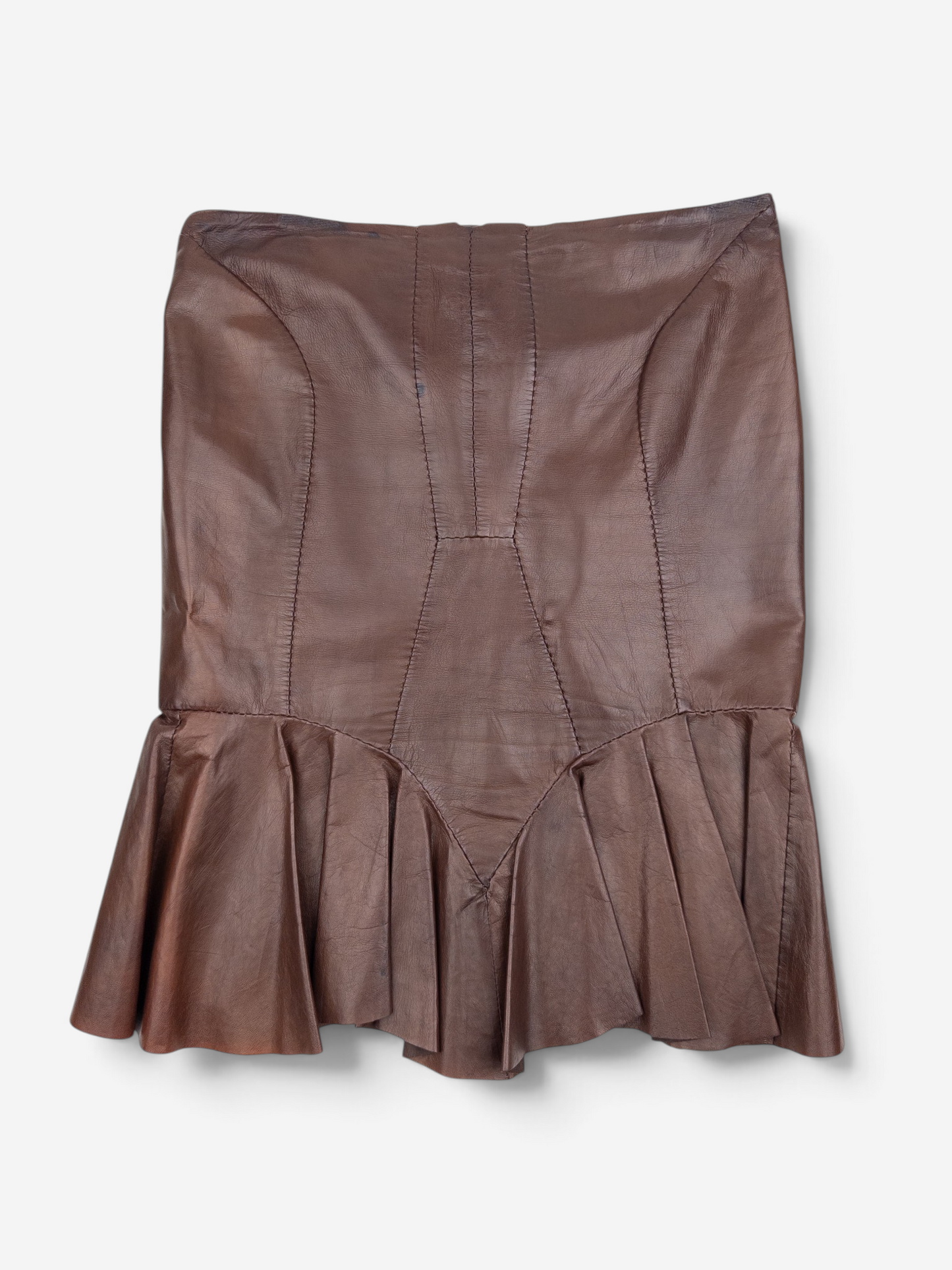 Yves Saint Laurent Rive Gauche by Tom Ford SS03 'Anatomic' Leather Ruffle Mermaid Skirt – front view